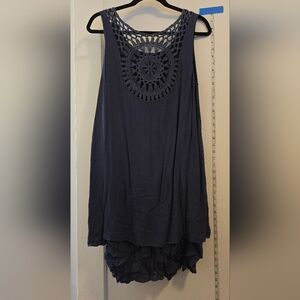 Navy blue summer dress w/ crocheted mosaic design on back